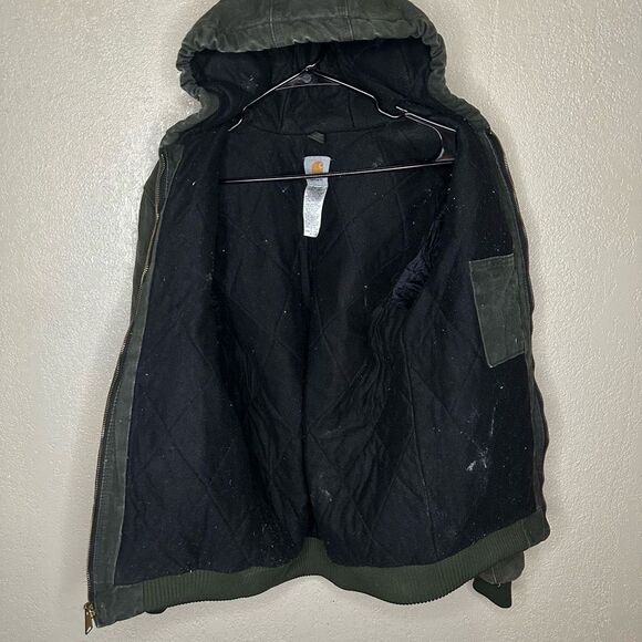 VTG Carhartt J130 Moss Green Zip Up Hooded Work Jacket Size XL 14/16 Youth - Picture 4 of 5
